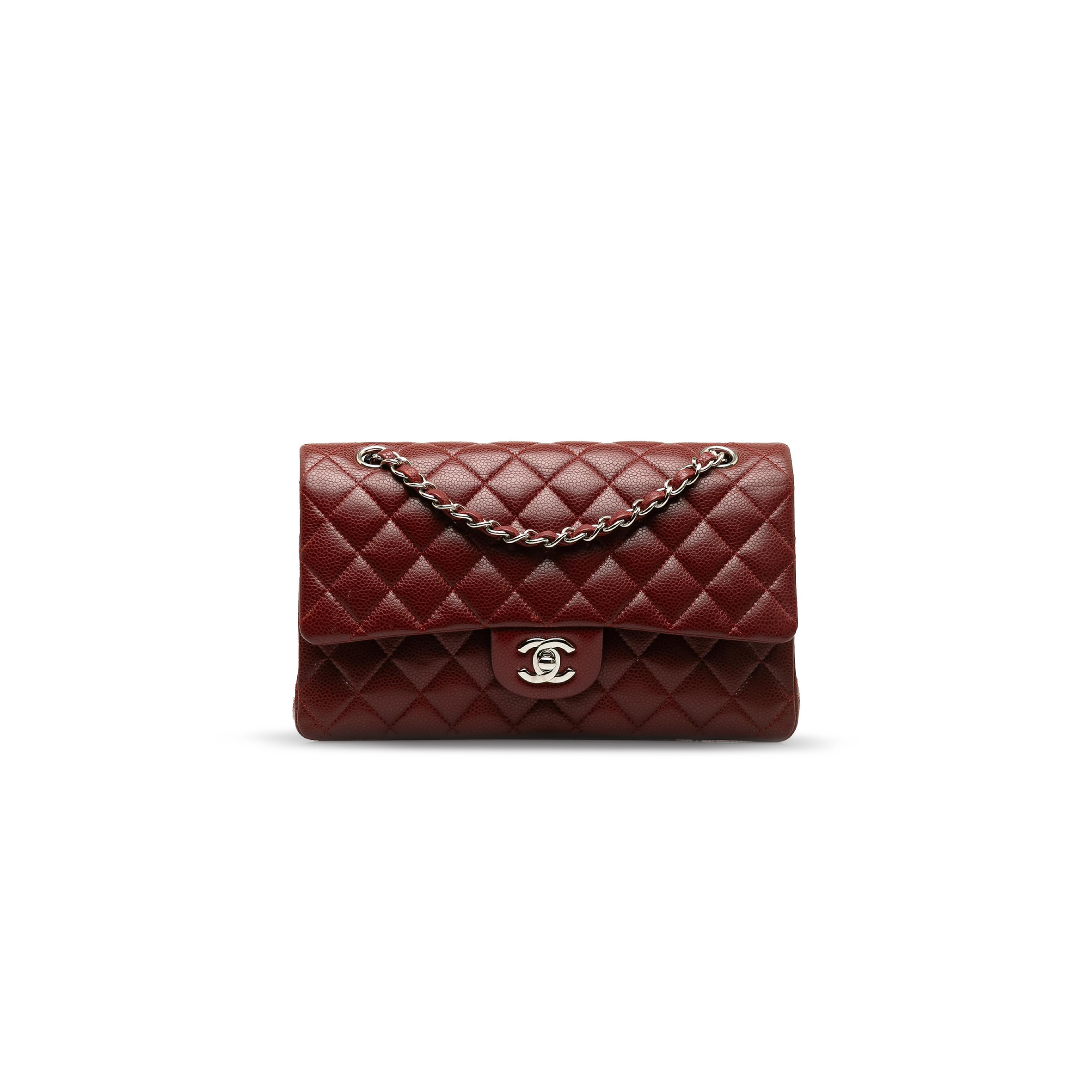 CHANEL MASTER RED MEDIUM CLASSIC CAVIAR DOUBLE FLAP DARK RED A01112 (25*15*6cm)